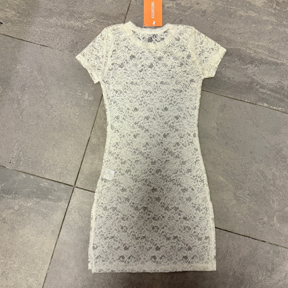 That’s So Fetch Claudia White Lace Mini Dress Slits Festival Round Neck XXS 0 - Picture 7 of 10